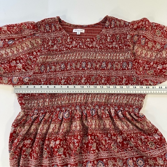 Chicsoul Womens Plus Sz 2X Red Smocked Floral Tiered Midi Dress - Picture 4 of 8